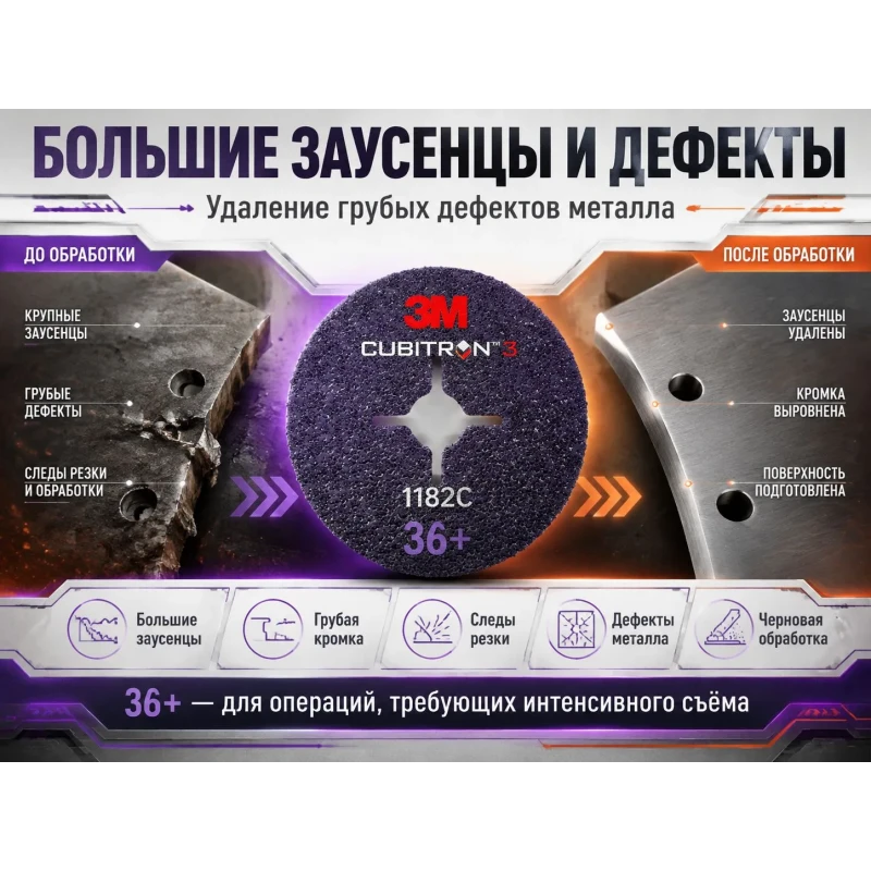 Круг фибровый 3M Cubitron 3 1182С (P36+ 180мм x 22мм)